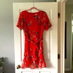 Orange floral ruffle fun dress